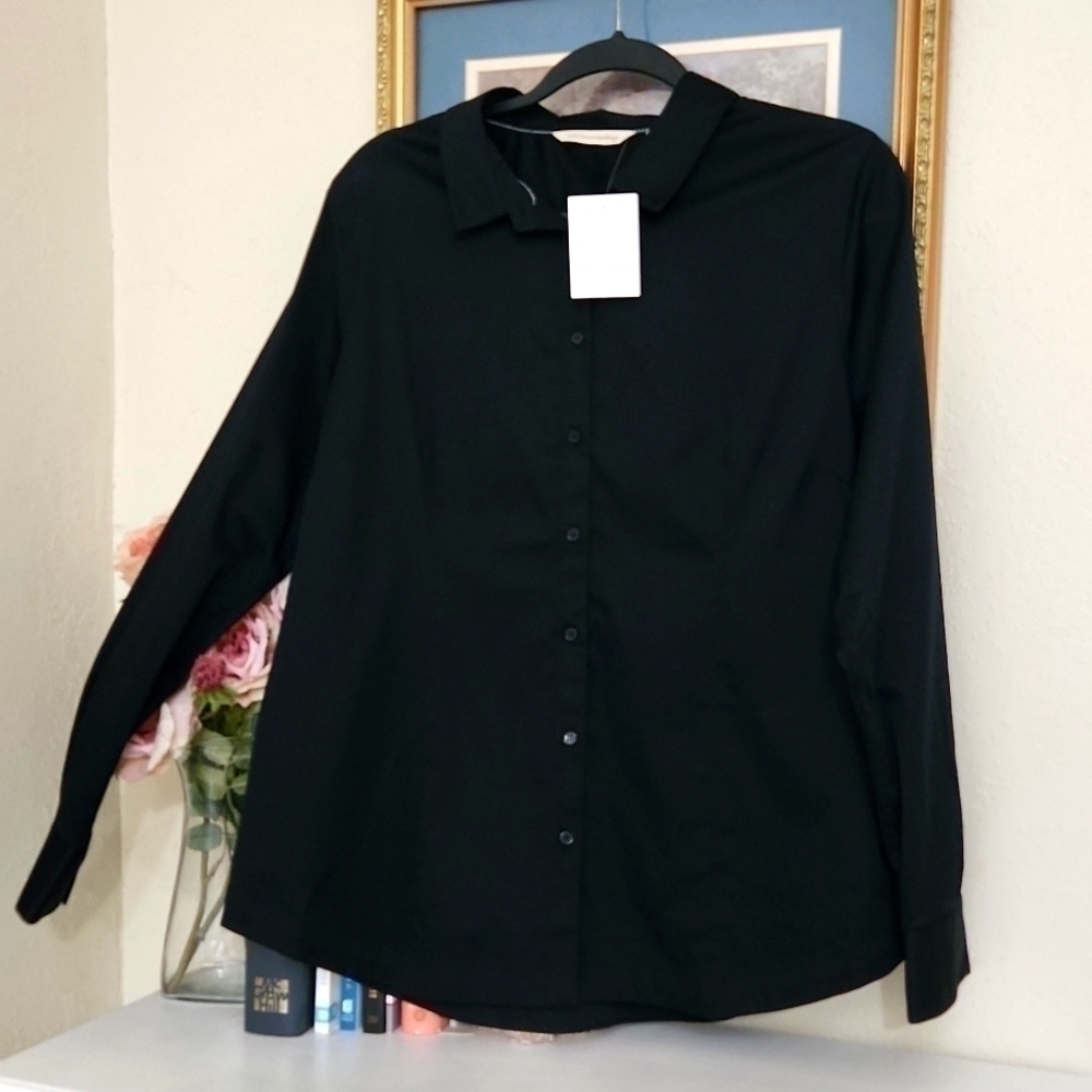 Soft Surroundings Black Button Down Classy Sophisticated Pitch Black Color - Picture 2 of 12